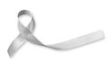Silver color ribbon isolated on white background clipping path for Parkinson`s disease awareness and Brain cancer tumor illness Royalty Free Stock Photo