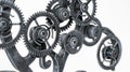 Silver colored gear wheels, steampunk background, texture. Selective focus. Royalty Free Stock Photo