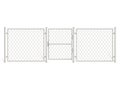 Silver colored grid fencing with gate metal rabitz Royalty Free Stock Photo