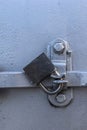 Silver colored industrial Intermodal Shipping Container Door Lock Mechanism for Security During Shipping Royalty Free Stock Photo