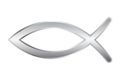 Silver colored sign of the fish symbol, Jesus fish, ichthys or ichthus Royalty Free Stock Photo