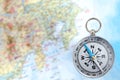 Silver Compass and Map Royalty Free Stock Photo