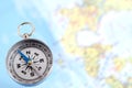 Silver Compass and Map Royalty Free Stock Photo