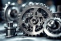 silver components gear background metallic mechanical close engine wheels industrial up wheel Royalty Free Stock Photo