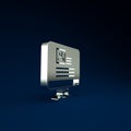 Silver Computer monitor with resume icon isolated on blue background. CV application. Searching professional staff
