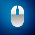Silver Computer mouse icon isolated on blue background. Optical with wheel symbol. Vector Royalty Free Stock Photo