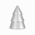 Silver Cone Christmas Tree. 3D render of realistic abstract Silvern Figurine Christmas Tree isolated on white background. Winter