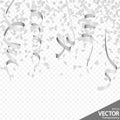 silver confetti and streamers party background Royalty Free Stock Photo