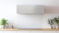 Silver cooker hood in minimal white kitchen interior with plant on wooden counter top. generative ai Royalty Free Stock Photo