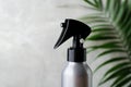 Silver cosmetic trigger sprayer bottle mockup, close-up view