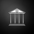 Silver Courthouse building icon isolated on black background. Long shadow style. Vector