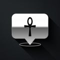 Silver Cross ankh icon isolated on black background. Egyptian word for life or symbol of immortality. Long shadow style