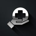 Silver Cross hospital medical icon isolated on black background. First aid. Diagnostics symbol. Medicine and pharmacy Royalty Free Stock Photo