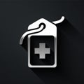 Silver Cross hospital medical tag icon isolated on black background. First aid. Diagnostics symbol. Medicine and Royalty Free Stock Photo