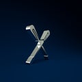 Silver Crossed paddle icon isolated on blue background. Paddle boat oars. Minimalism concept. 3d illustration 3D render