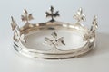 Silver crown with ornate leaf design, isolated on a white background Royalty Free Stock Photo