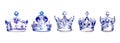 Silver Crown Set, Isolated On White. Diffirent Watercolor Crowns Collection Royalty Free Stock Photo