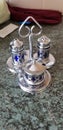 Silver cruet set and sugar bowl Royalty Free Stock Photo