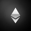 Silver Cryptocurrency coin Ethereum ETH icon isolated on black background. Digital currency. Altcoin symbol. Blockchain Royalty Free Stock Photo