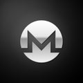 Silver Cryptocurrency coin Monero XMR icon isolated on black background. Digital currency. Altcoin symbol. Blockchain