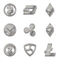 Silver cryptocurrency trendy 3d style vector icon. Royalty Free Stock Photo