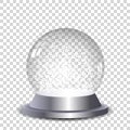 Silver crystal snow globe transparent and isolated.