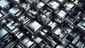 Silver Cubic Structures Abstract: Reflective Metal Design, Geometric Array of Chrome Boxes, Modern Interlocking Shapes, Sleek Royalty Free Stock Photo