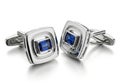 Silver cufflinks with blue gemstones Royalty Free Stock Photo