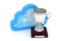 Silver cup with cloud. 3D rendering. Royalty Free Stock Photo