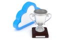 Silver cup with cloud. 3D rendering. Royalty Free Stock Photo
