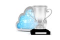 Silver cup with cloud. 3D rendering. Royalty Free Stock Photo
