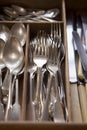Silver Cutlery Arranged In Drawer Royalty Free Stock Photo