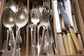 Silver Cutlery Arranged In Drawer Royalty Free Stock Photo