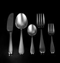 Silver cutlery, on black background
