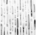 Silver cutlery - vintage knife and fork on white background , b Royalty Free Stock Photo