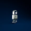 Silver Cyber security icon isolated on blue background. Closed padlock on digital circuit board. Safety concept. Digital Royalty Free Stock Photo