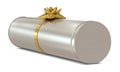 Silver cylindrical gift box with golden flower