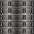 Silver 3d greek key meanders vector seamless pattern. Patterned