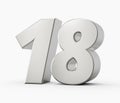 Silver 3d numbers 18 eighteen. Isolated white background 3d illustration Royalty Free Stock Photo