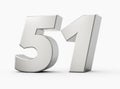 Silver 3d numbers 51 Fifty one. Isolated white background 3d illustration Royalty Free Stock Photo