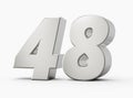Silver 3d numbers 48 Forty eight. Isolated white background 3d illustration
