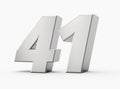 Silver 3d numbers 41 Forty one. Isolated white background 3d illustration Royalty Free Stock Photo