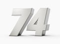 Silver 3d numbers 74 Seventy Four. Isolated white background 3d illustration