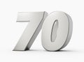 Silver 3d numbers 70 Seventy. Isolated white background 3d illustration