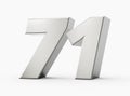 Silver 3d numbers 71 Seventy one. Isolated white background 3d illustration