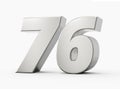 Silver 3d numbers 76 Seventy Six . Isolated white background 3d illustration