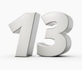 Silver 3d numbers 13 Thirteen. Isolated white background 3d illustration Royalty Free Stock Photo