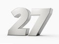 Silver 3d numbers 27 Twenty seven. Isolated white background 3d illustration Royalty Free Stock Photo