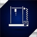 Silver 3D printer icon isolated on dark blue background. Vector Illustration Royalty Free Stock Photo