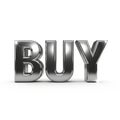 Silver 3D Word BUY with Sparkles on White Background text render Royalty Free Stock Photo
